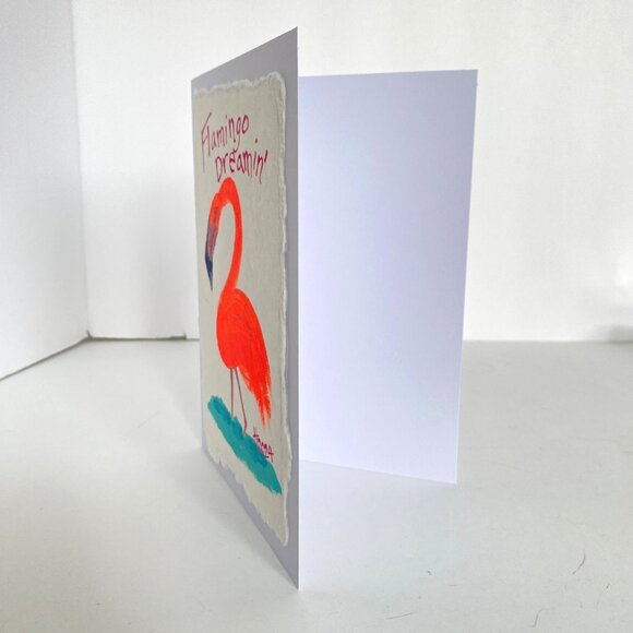 Flamingo Painting Art Handmade Original Blank Greeting Card and Envelope - Picture 3 of 5